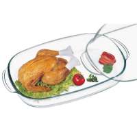 Bandeja de vidrio con tapa para asado de aves Bandeja de vidrio con tapa para asado de aves