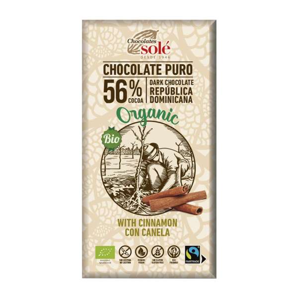 Chocolate ecológico 56% con canela Chocolate ecológico 56% con canela