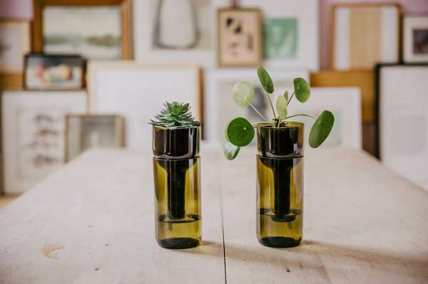 Maceta/tiesto de botella con riego automático