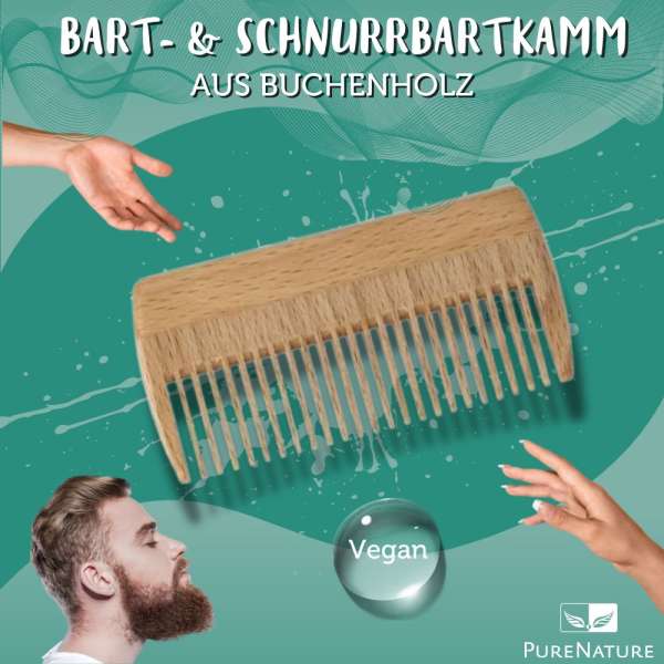 Peine de madera de haya para barba y bigote