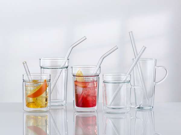 Pajitas de vidrio curvas para bebidas (set 6 uds)