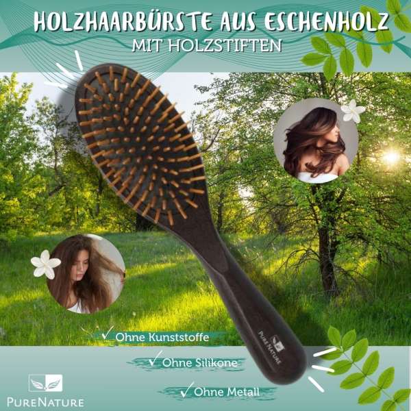 Cepillo para cabello con púas de madera de fresno