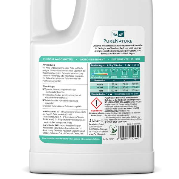Detergente líquido para ropa Pure Nature (6 x 2L)