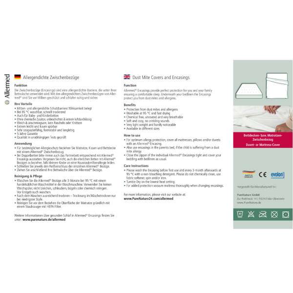 Funda antiácaros para colchón medidas EE.UU y GB