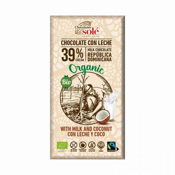 Chocolate ecológico con leche y coco Chocolate ecológico con leche y coco