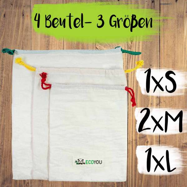 Bolsas de algodón bio para alimentos (4 uds) Bolsas de algodón bio para alimentos (4 uds)