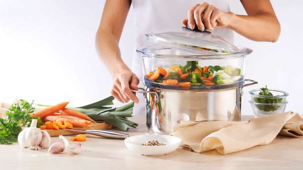 Vaporera de vidrio para cocinar al vapor