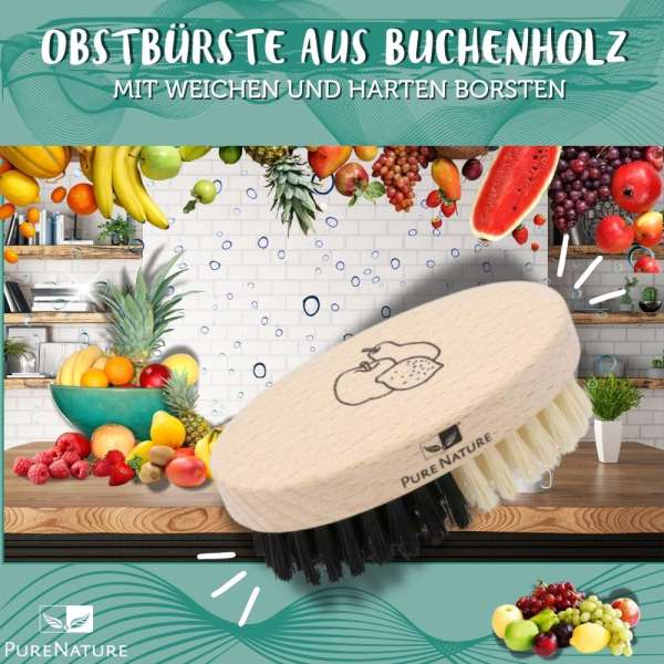 Cepilllo con cerdas naturales para frutas y verduras