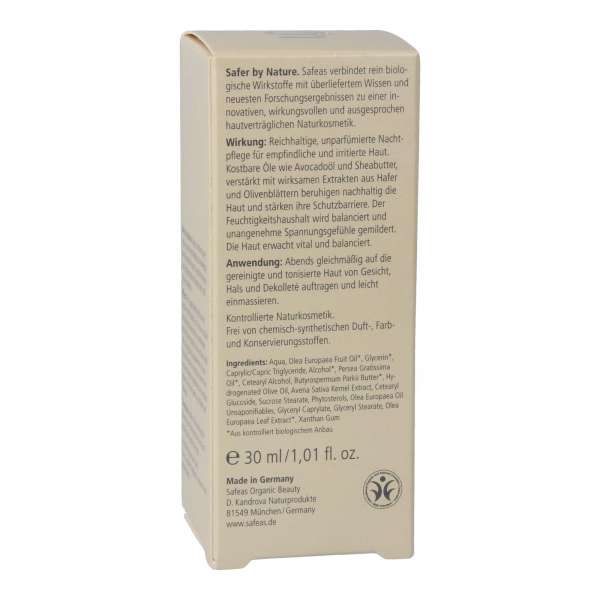 Crema facial de noche Olive Sensitive de Safeas