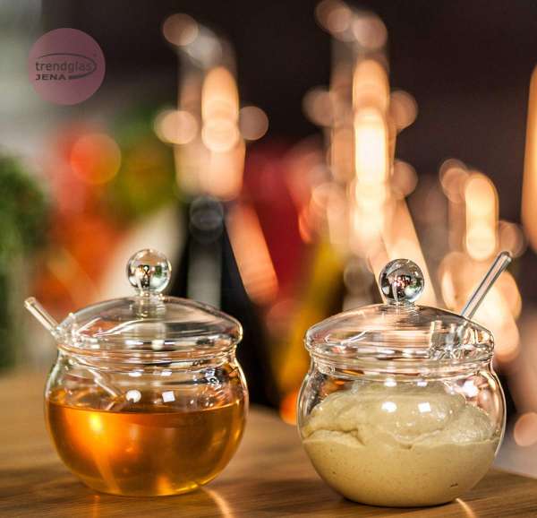 Tarro de vidrio para azúcar, miel o sal 250 ml.