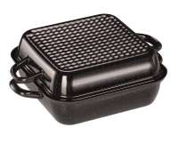 Asadera Cuadrada RIESS de Esmalte Negro con Tapa, 26 x 26 cm