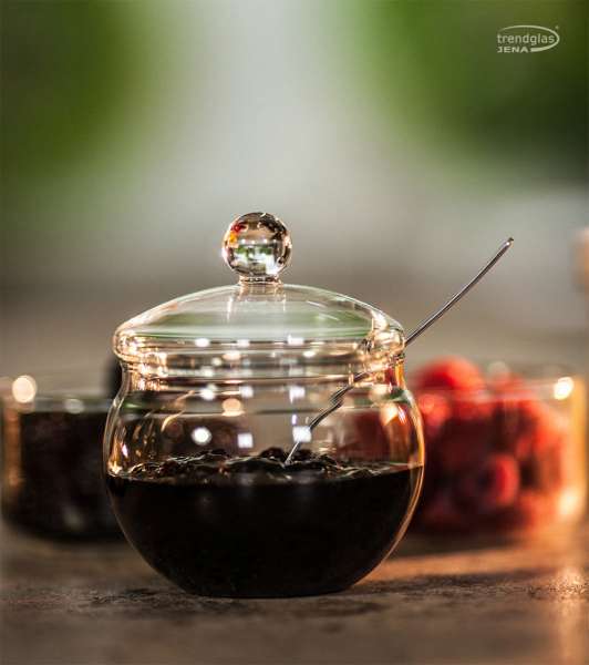 Tarro de vidrio para azúcar, miel o sal 250 ml.