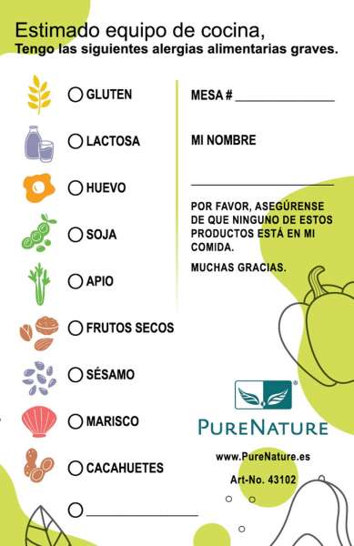 Tarjetas de alergia alimentaria italiano/español (50 uds.) Tarjetas de alergia alimentaria italiano/español (50 uds.)